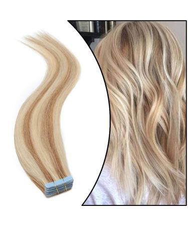 Elailite 20 pieces tape in extensions real hair tape extensions hair extension smooth remy real human hair 50cm 50g ashblond & bleached blonde