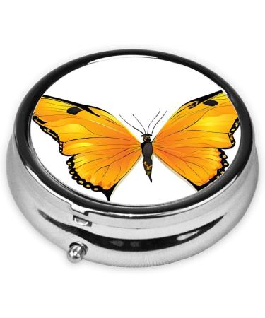 Pretty Butterflies Round Pill Box - 3 Compartment Mini Travel Organizer for Tablets & Vitamins | Decorative Pocket Purse Pill Case - Buy Online on GoSupps.com
