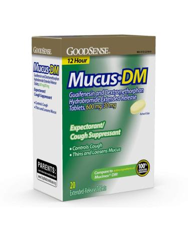 GoodSense Mucus DM Guaifenesin and Dextromethorphan Hydrobromide Extended-Release Tablets 600 mg/30 mg Expectorant and Cough Suppressant 20 Count 20 Count (Pack of 1)