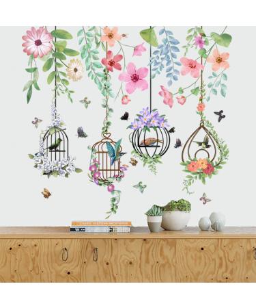 Runtoo Birdcage Wall Art Stickers Butterfly Flower Hanging Vine Wall Decals Living Room Bedroom Nursery Party Decor Flower Vine Birdcage