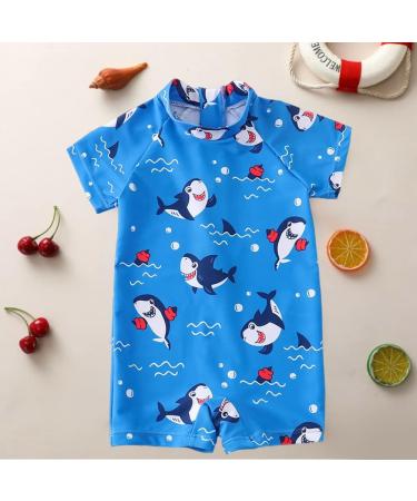 PythJooh Baby Boy Rash Guard Swimsuit with Shark Print Shorts | 12-18 Months | E - Happy Shark - Buy Online on GoSupps.com