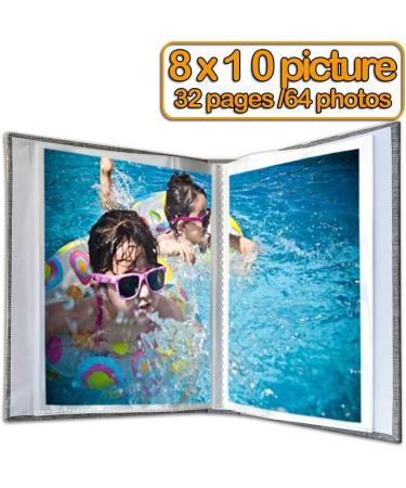 8x10 Photo Album with 64 Clear Pages, Linen Cover, and Front Window - Grey 8x10 Album for 8x10 Photos - Buy Online on GoSupps.com
