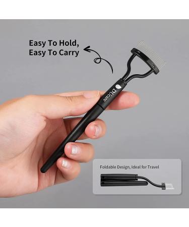 DUcare Eyelash Comb & Eyebrow Brush with Cover | Arc Designed Mascara Applicator and Definer - Black Folding Cosmetic Tool - Buy Online on GoSupps.com