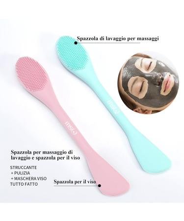 Shop MSQ Face Cleaning Brush Set - 2-in-1 Silicone Applicator & Scrubber - Double-Head Facial Brush for Masks - Blue & Pink - International Shipping Available - Buy Online on GoSupps.com