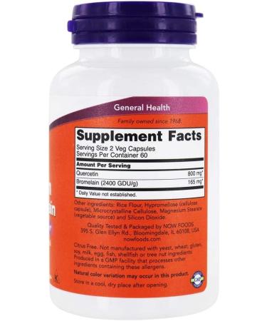 NOW Quercetin with Bromelain - 120 Vegetable Capsules - Buy Online on GoSupps.com