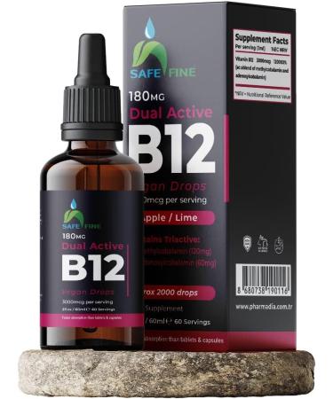 SafeFine Vitamin B12 Liquid Drops 3000mcg - 60ml - Vegan-Friendly Supplement for Energy, Mood & Nerve Function - Fast Absorption - Gluten-Free - Buy Online on GoSupps.com
