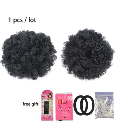 Large Short Kinky Curly Afro Puff Drawstring Ponytail Extension | Synthetic Clip-in Hairpiece for Women (1B#) - Buy Online on GoSupps.com