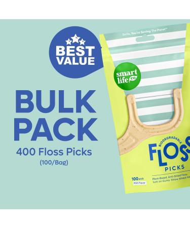 SMARTLIFECO Biodegradable Dental Floss Picks - Eco-Friendly Plant-Based Tooth Flossers for Adults & Kids Compostable Mint 400ct Bulk Pack - Buy Online on GoSupps.com