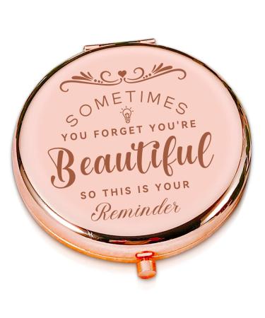 LRUIOMVE Inspirational Rose Gold Engraved Travel Makeup Mirror  Compact Pocket Cosmetic Mirror for Sister Women Friends Retire Graduation Christmas Birthday Gifts
