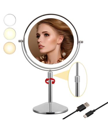 TUSHENGTU 8 Tri-Color 10X Magnifying Makeup Mirror  Height-Adjustable(T840-C-10X)