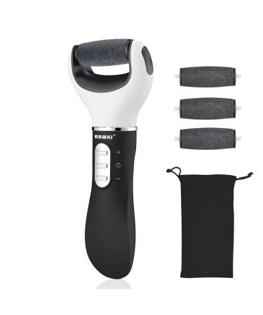 Electric Callus Remover for Feet, Rechargeable Foot Scrubber,3 Speeds Professional Pedicure Tools with 4 Refill Roller,Remove Heels Dead Skin of Best Foot File Kit(Black)