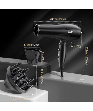 YASHE HD-8009BF Professional Hair Dryer 2400W Salon Ionic Hairdryer with Diffuser and Nozzle Fast Drying with 2 Speed 3 Heat Setting and Cool Button - Buy Online on GoSupps.com