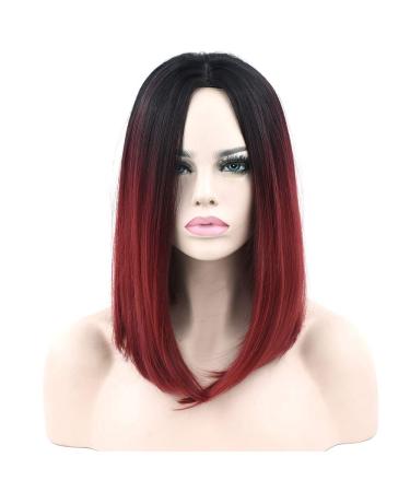 Lfmdjf 12 Colors Synthetic Hair Black to Gray Purple Hair Short Wigs for Women Straight Hair Headwear Wig 16inches T1b/Burgundy 4/27hl