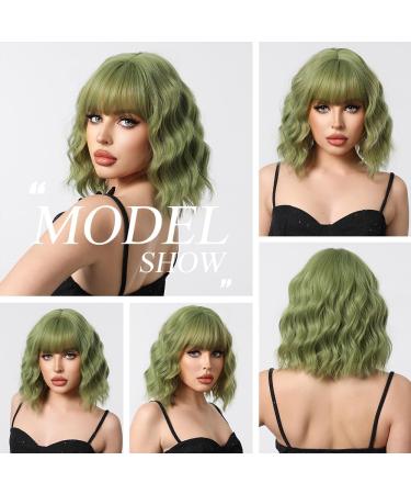 OUFEI Long Green Wig With Bangs Natural Wavy Wigs for Women Natural Synthetic Hair Heat Resistant Wigs for Daily Party Cosplay Wear Green(1163-1) - Buy Online on GoSupps.com