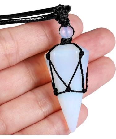 Kyeygwo Hexic Carnice Pendant Necklace - Adjustable Leather Rope & Polished Quartz Pointed Stone - Healing Reiki Pendulum - Blue - Buy Online on GoSupps.com