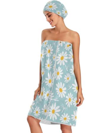 Cute Flower Women's Spa Body Wrap & Towel Set - Adjustable Absorbent Knee Length Bathrobe & Shower Turban Cap for Hotel & Home Use - Buy Online on GoSupps.com