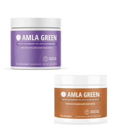 Amla Powder & Green Tea Superfood Supplement Antioxidant Support Made with Elderberries (90 servings) & Pumpkin Spice (30 servings) Organic Vegan