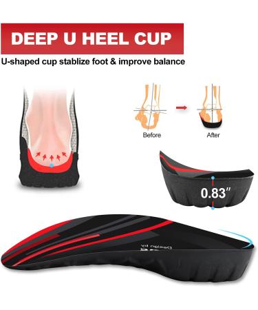 330+ lbs Plantar Fasciitis Insoles - High Arch Support Orthotic Inserts for Men & Women - Heel Pain Relief - Heavy Duty Support for Walking & Running - Black/Red - Size L (Men's 9-11, Women's 10-12) - Buy Online on GoSupps.com