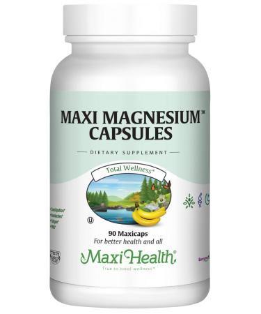 Maxi Health Magnesium Capsules - Energy Production - Muscle & Nerve Health - Bone Support - Magnesium Supplement from Magnesium Oxide Magnesium Glycinate Chelate and Magnesium Citrate - 90 Count by Maxi Health Unflavored 90 Count (Pack of 1)
