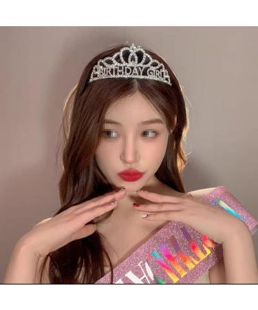 Birthday Girl Crown Happy Birthday Tiara Princess Rhinestone Headband Crystal Headpiece Birthday Party Hair Accessories for Women Girls Silver - Buy Online on GoSupps.com