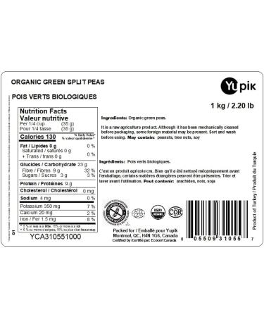 Yupik Yupik Organic Green Peas (Split) 1Kg 1 kg (Pack of 1) - Buy Online on GoSupps.com