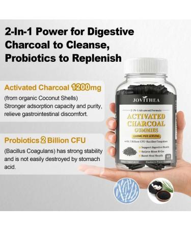 2 Pack Activated Charcoal Gummies 1200mg, with Organic Coconut Shell Charcoal & 2 Billion Probiotics, Natural Gas & Bloating Relief, Digestive Support, Non-GMO, Vegan, Gluten Free,Blueberry Flav,120Ct 60 Count (Pack of 2) - Buy Online on GoSupps.com