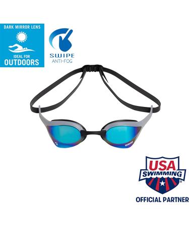 Arena Cobra Ultra Swipe Racing Swim Goggles - Mirror/Non-Mirror Lens, Anti-Fog, UV Protection - Blue/Silver Dual Strap - Men and Women - Buy Online on GoSupps.com