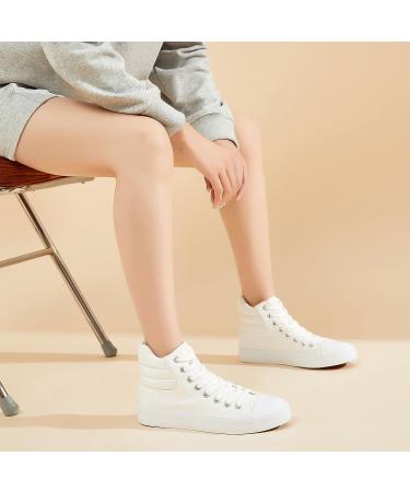 Povoger High Top Sneakers for Women - Fashionable White Canvas Shoes for Casual Walking - Buy Online on GoSupps.com