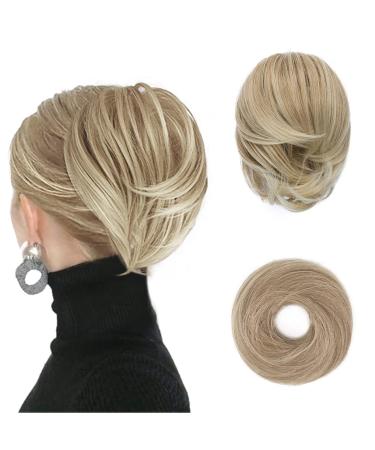 BARSDAR Hair Bun Ponytail Extension  Straight Synthetic Hairpiece Fully Short Ponytail Bun Extensions Hair Accessories Elastic Easy Scrunchie for Women (Light Ash Blonde mix Bleach Blonde) 1 Count (Pack of 1) Light Ash B...