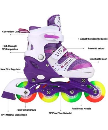 JIFAR Youth Children's Inline Skates - Adjustable with Light Up Wheels - Purple M (1Y-4Y / 8-16 years) - Indoor & Outdoor Skating - Buy Online on GoSupps.com