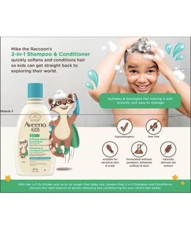 Aveeno Kids 2-in-1 Hydrating Shampoo & Conditioner Oat Extract Kids Hair Care Detangler Hypoallergenic Tear-Free For Sensitive Skin & Scalp 354 mL - Buy Online on GoSupps.com