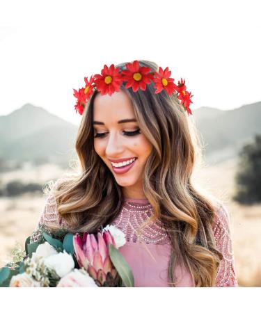 Drokit Red Daisy Flower Headband - Boho Floral Wreath for Women and Girls - Buy Online on GoSupps.com
