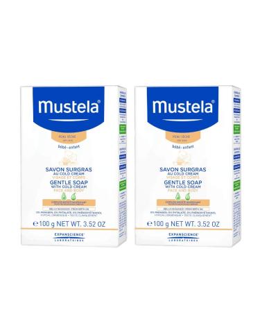 Mustela Baby Gentle Soap - Bar Soap for Dry Skin - with Natural Avocado, Cold Cream, Beeswax & Shea Butter - 3.52 oz Old Packaging - Pack of 2