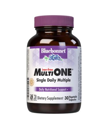 Bluebonnet Nutrition Multi One (Iron Free) Vegetable Capsules Complete Full Spectrum Multiple B Vitamins General Health Gluten Free Milk Free Kosher 30 Vegetable Capsules 1 Month Supply
