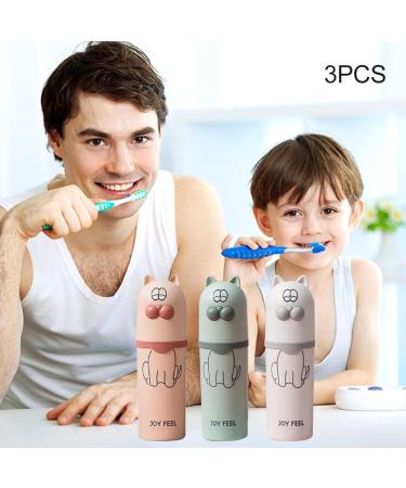 3-Piece Children's Toothbrush Cup Set | Cute Cat Caricature Travel Holder for Home School & Camping - White Green Pink - Buy Online on GoSupps.com