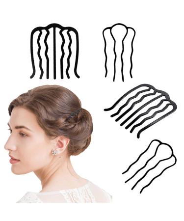 4 Pcs Hair Side Combs Hair Fork Clip Black Hair Pins for Buns Updo Hair Sticks French Twist Hair Tool Alloy Hair Clips Grips for Women Hair Styling Tool Accessories