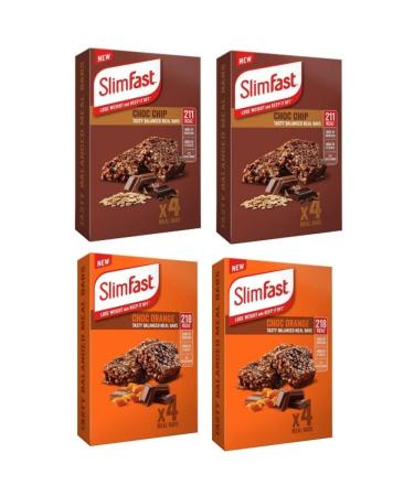 Balanced Slim Fast Pack of 16 x 60g Meal Bars 8 Chocolate Chips with 8 Delicious Chocolate Orange Flavors Balanced Replacement Bar for Weight Loss and Dieting Calorie Control High in Protein and Fiber