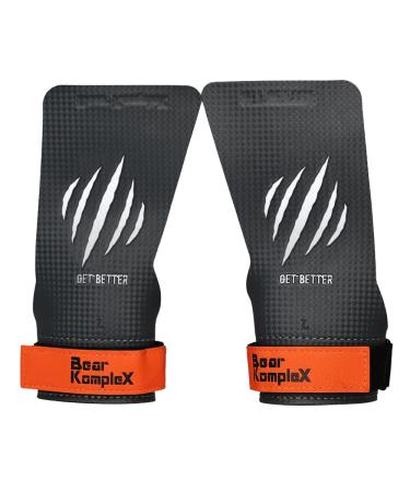 Bear KompleX Carbon No Hole Speed Hand Grips for Pull-Ups, Weightlifting, WODs with Wrist Straps, Cross-Training Gloves, Comfort and Support, Hand Protection from Rips and Blisters for Men and Women Carbon Large