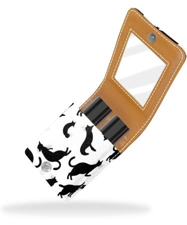 Buy Cute Cat Leather Lipstick Organizer with Mirror - Mini Lip Gloss Holder Bag for Travel - Buy Online on GoSupps.com