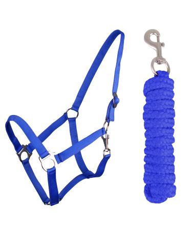 QHP Halter Set Beginner Halter + Lead Rope Heavy Snap Hook (Mini Shetland Pony Cobalt Blue) Mini Shetland Pony Cobalt Blue