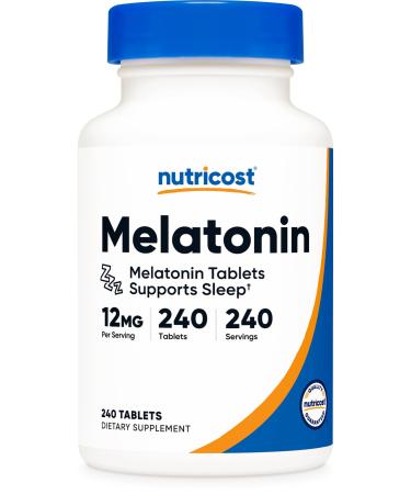 Nutricost Melatonin 12mg 240 Tablets - 12mg Per Serving Non-GMO Gluten Free