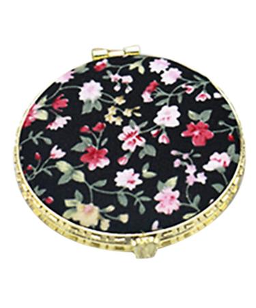 KunmniZ 1Pc Round Mini Pocket Makeup Flower Mirror Cosmetic Tool Double Side Portable Compact Mirror Random Color (Black)