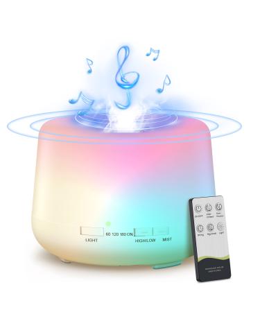 YOOZIN Essential Oil Diffuser Bluetooth Speaker 5.0, 500ML Ultrasonic Aromatherapy Diffusers for Aroma Essential Oils Large Room Bedroom Office Home 14 Colors Night Light with Remote, 4 Timers Basic White