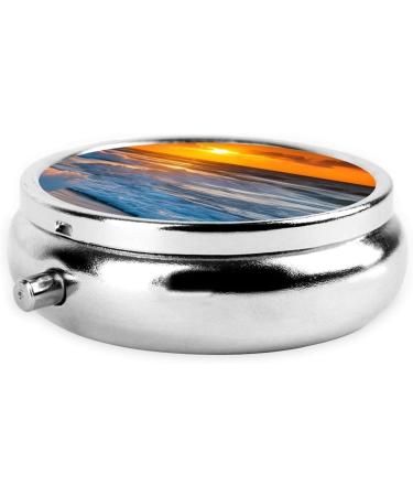 Beach Sunset Round Pill Box | 3 Compartment Portable Travel Medicine Organizer | Mini Decorative Vitamin Holder - Buy Online on GoSupps.com