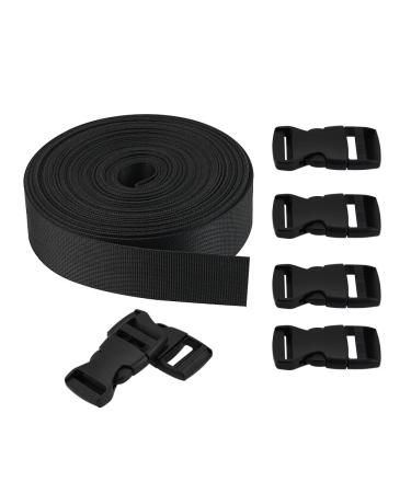 Golrisen 10 yard nylon belt strap 25mm luggage straps packaging straps nylongurte nylon belt strap buckle with 6 pairs of plastic cliff closure for travel camping hiking outdoor activities (black)