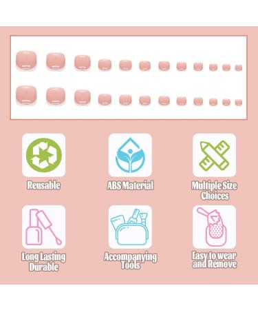 Short Square French False Toenails on Nails Glitter Press on Toenails Nude Glitter Stick Fake Toe Nails Acrylic Full Cover Toenails for Women Girls Nail Art Accessories (French White Pink) - Buy Online on GoSupps.com