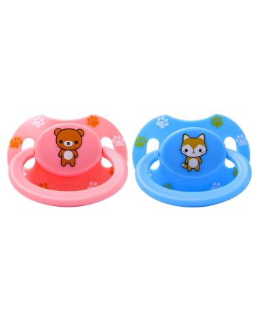 LittleForBig Large Shield Pacifier Generation II Adult Size Printed Set-Pink Teddy Bear and Blue Fox Pink/Blue
