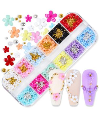Dornail 12-Grid 3D Flower Nail Charms - 12 Colors Acrylic Flower Nail Art Accessories for DIY Designs & Decorations - Buy Online on GoSupps.com