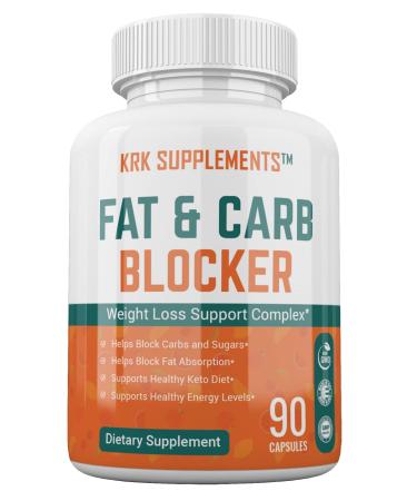 KRK SUPPLEMENTS 1 Bottle Fat and Carb Blocker with Phaseolus Vulgaris (White Kidney Bean Extract) Chitosan Extreme Diet Pills Weight Loss 90 Capsules