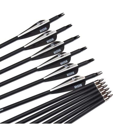 Musen 28/30 Carbon Archery Arrows 12pcs | Shaft Spine 500, GPI 13.0 | Removable Tips | Compound & Recurve Bow | Hunting & Target Practice (Black 28) - Buy Online on GoSupps.com